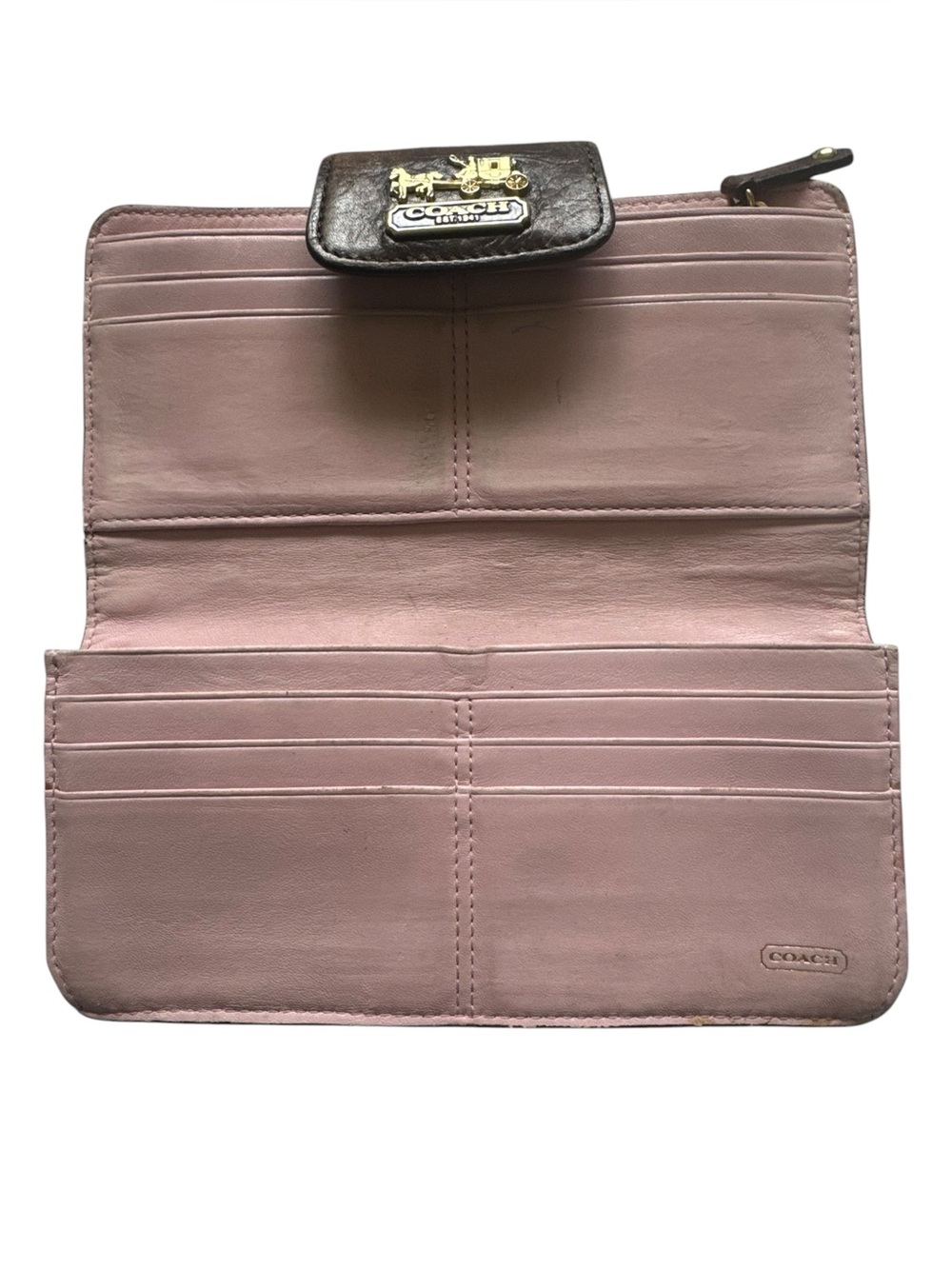 Coach Madison Brown Leather Wallet Gold Horse & Carriage Pink Interior **FAIR** - Picture 6 of 10
